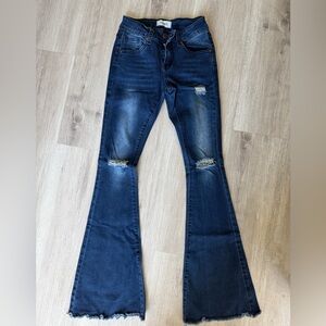 BAMBOO Dark Blue Distressed Flare Jeans
